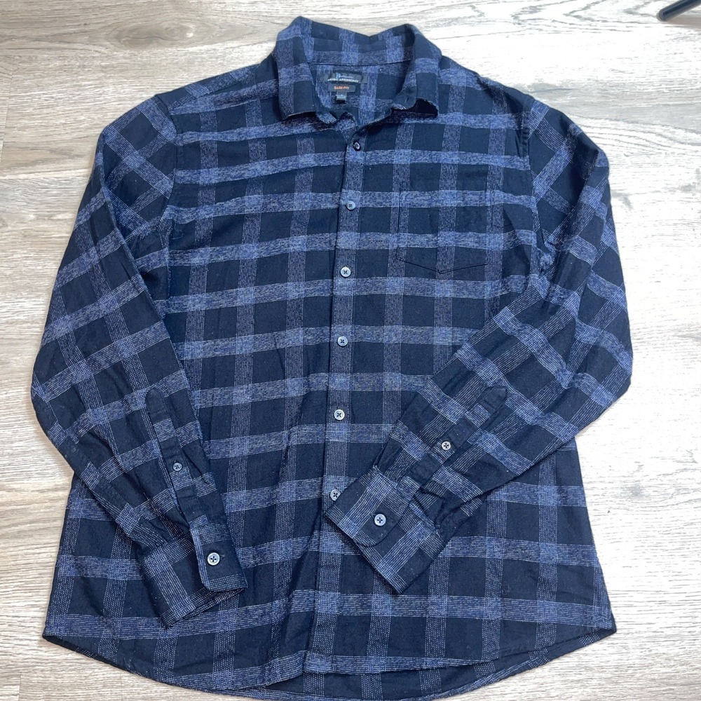 Marck Anthony Tshirt long-sleeve plaid shirts Size L Casual Formal Slim  Black